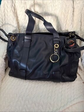 Lg Navy Blue Embossed Leather Chloe’ Tote w/gold & silver metal + dust bag.
